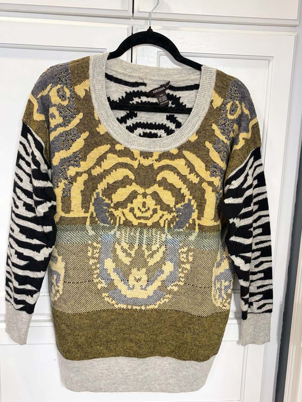 Kerisma S/M Mixed Animal Print Angora Blend Sweater Boho Y2K Statement